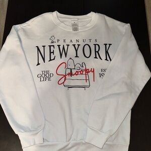 Peanuts White Crewneck Sweatshirt with Black & Red Snoopy Graphic